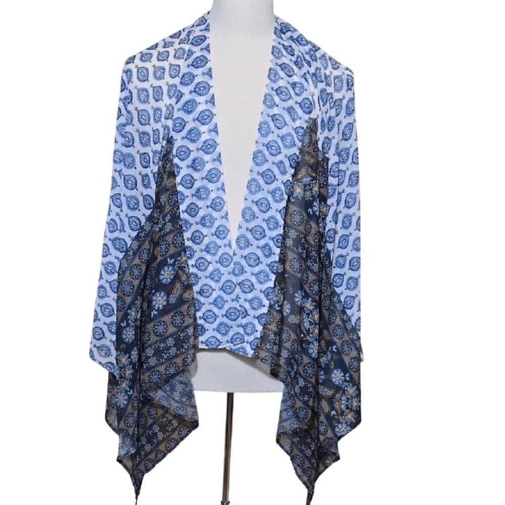 Elizabeth Gillet Kimono Sheer Demi Blue Paisley Floral One Size NWT